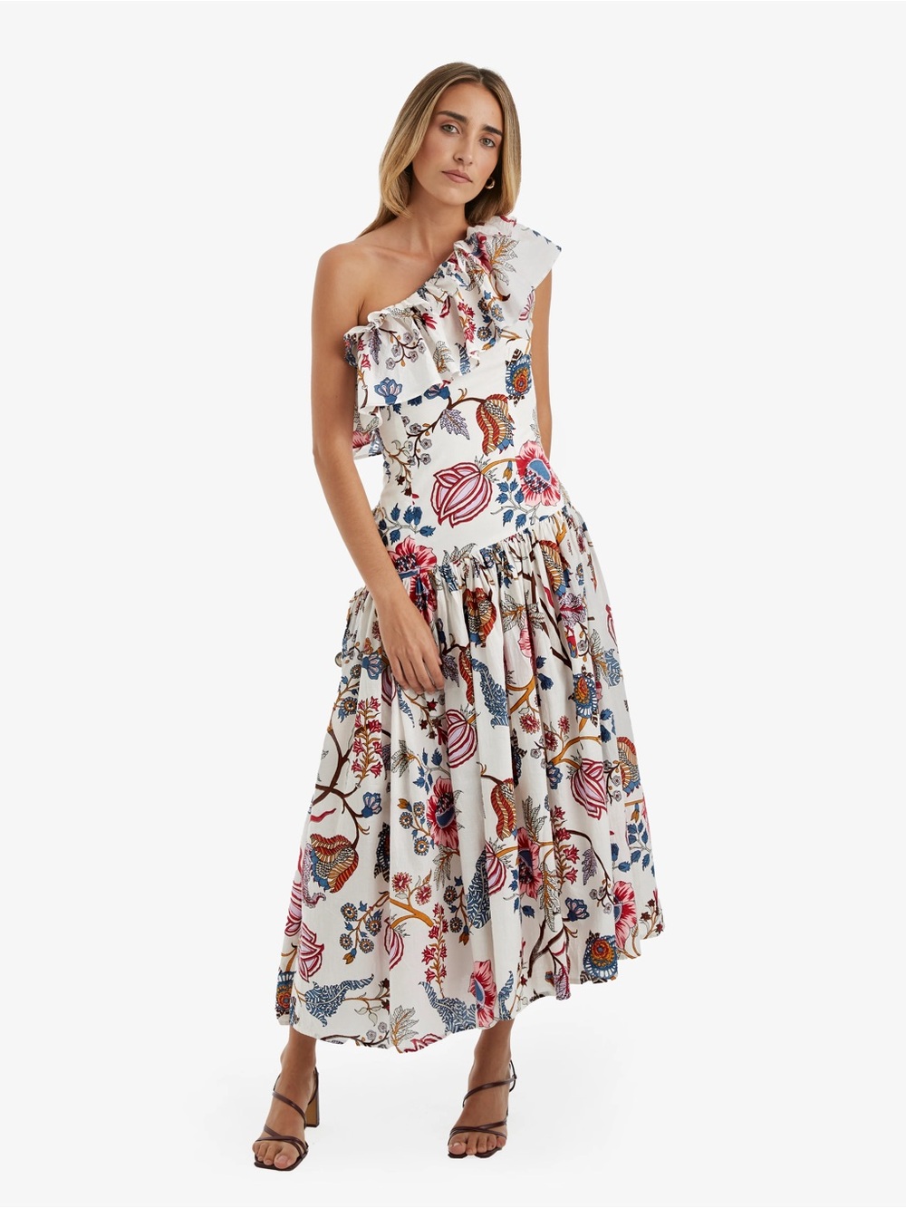Philippa 1970 Garden Floral One-Shoulder Midi Dress Size 44 (US 12/XL)